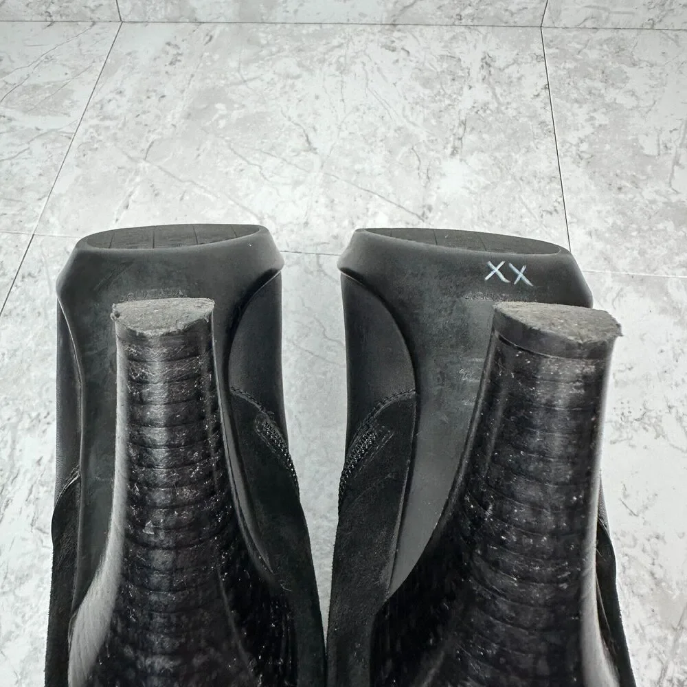 Aquatalia Italian Leather Ankle Boots Roma Black Double Buckle